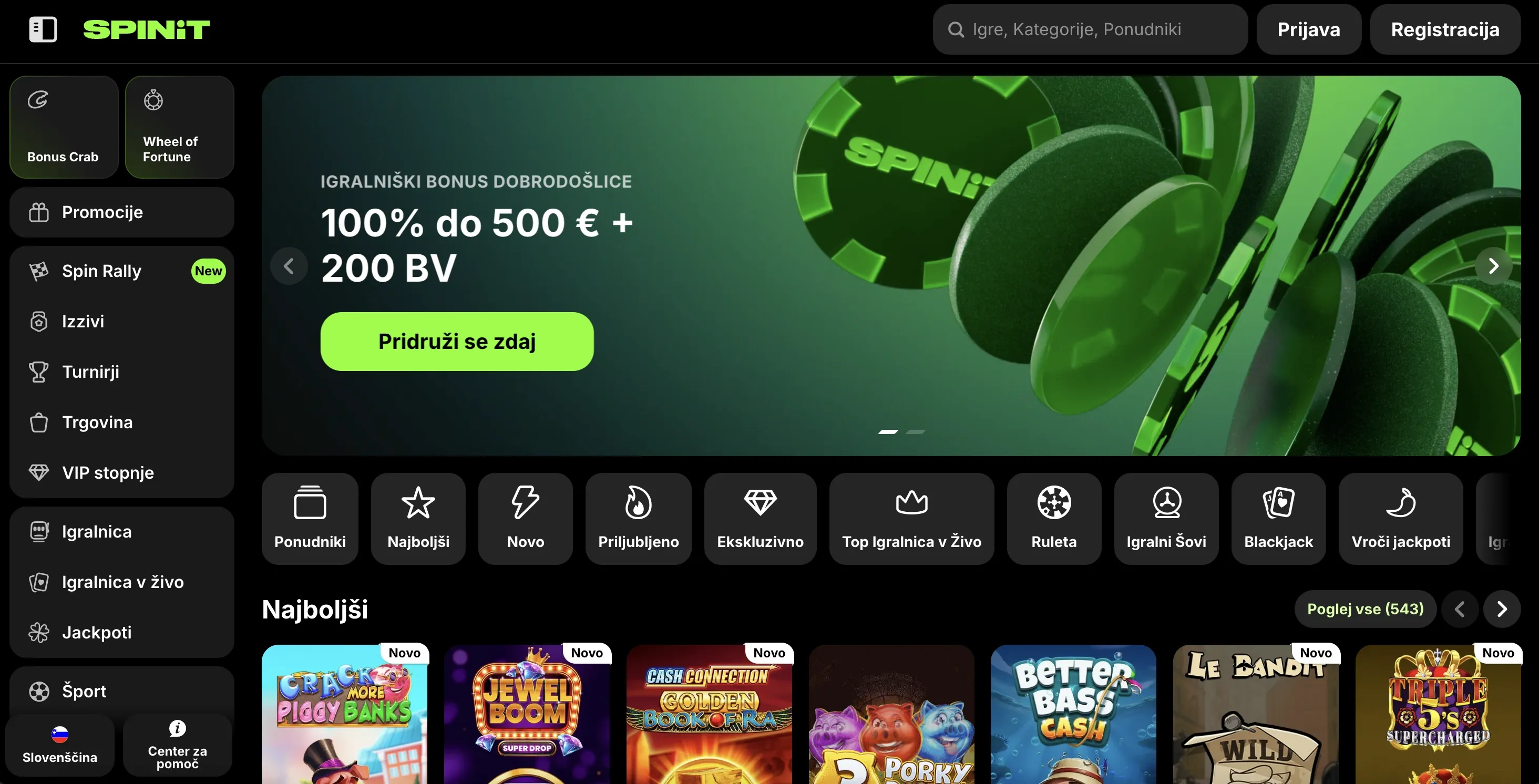 Domača stran igralnice Spinit